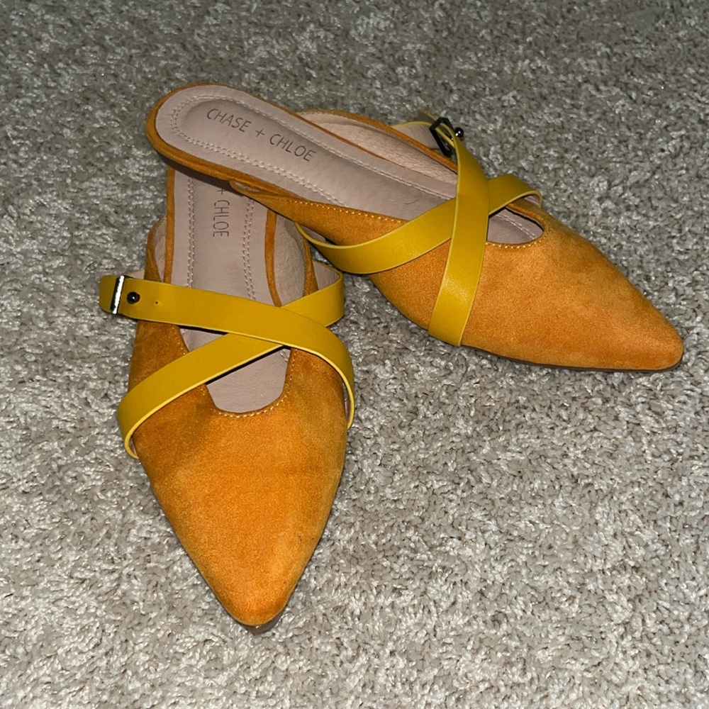 Size 8 orange and yellow flats by Chase + Chloe
